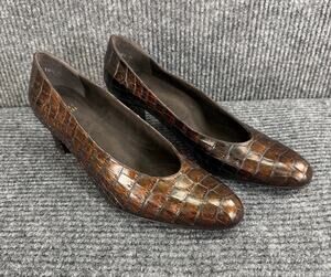 Stuart Weitzman Brown Croc Embossed Leather Pumps Heels Womens Size 10.5 Spain